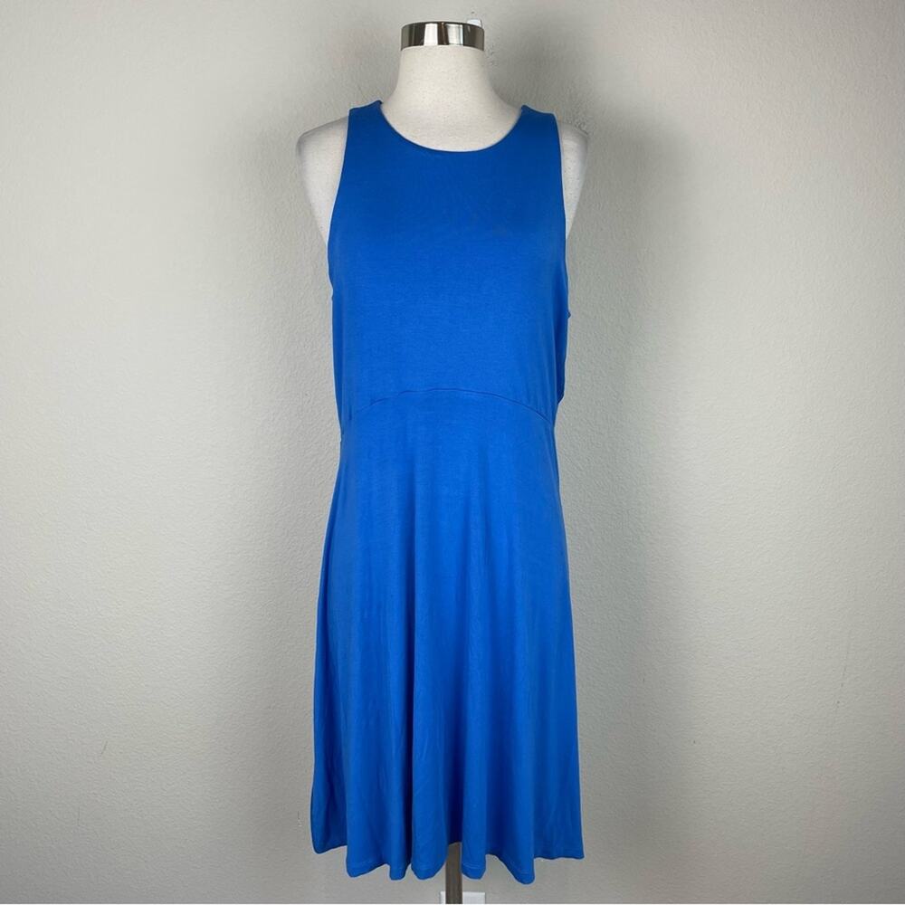Athleta Blue Sleeveless Stretch Knit Crew Neck Midi Athletic Athleisure Dress Lg - Picture 2 of 9